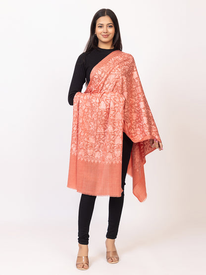 Tillaari Blooming Peach Stole with Embrodiery Jaal