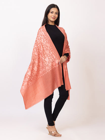 Tillaari Blooming Peach Stole with Embrodiery Jaal