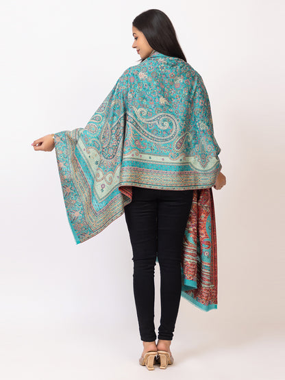 Tillaari Turquoise Blue Paisley and Floral Kaani Shawl