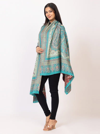 Tillaari Turquoise Blue Paisley and Floral Kaani Shawl