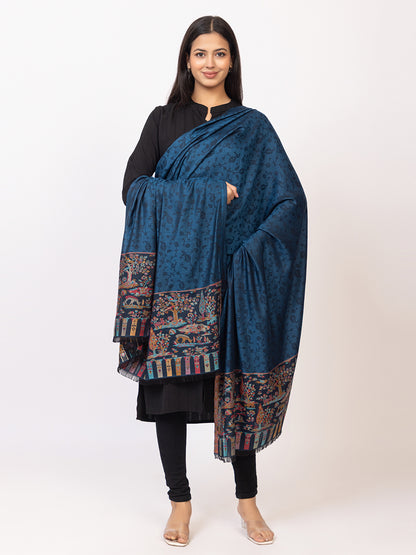 Tillaari Elegant Shawl with Vibrant Multicolor Border