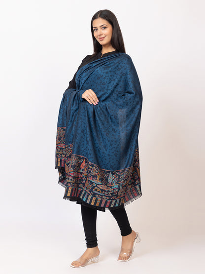 Tillaari Elegant Shawl with Vibrant Multicolor Border