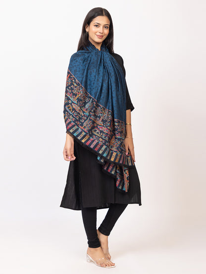 Tillaari Elegant Shawl with Vibrant Multicolor Border