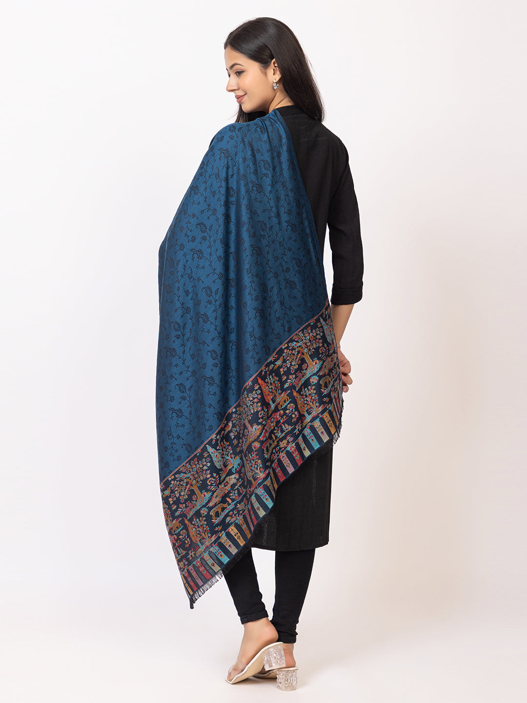 Tillaari Elegant Shawl with Vibrant Multicolor Border