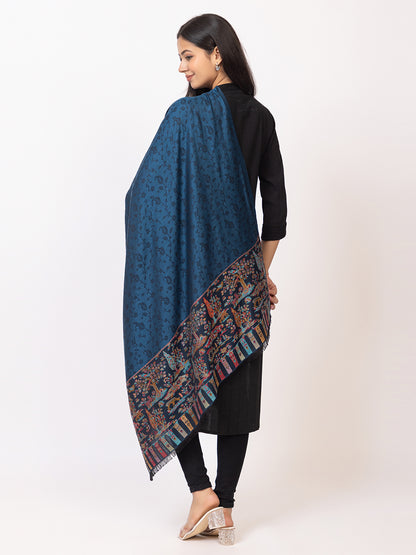Tillaari Elegant Shawl with Vibrant Multicolor Border