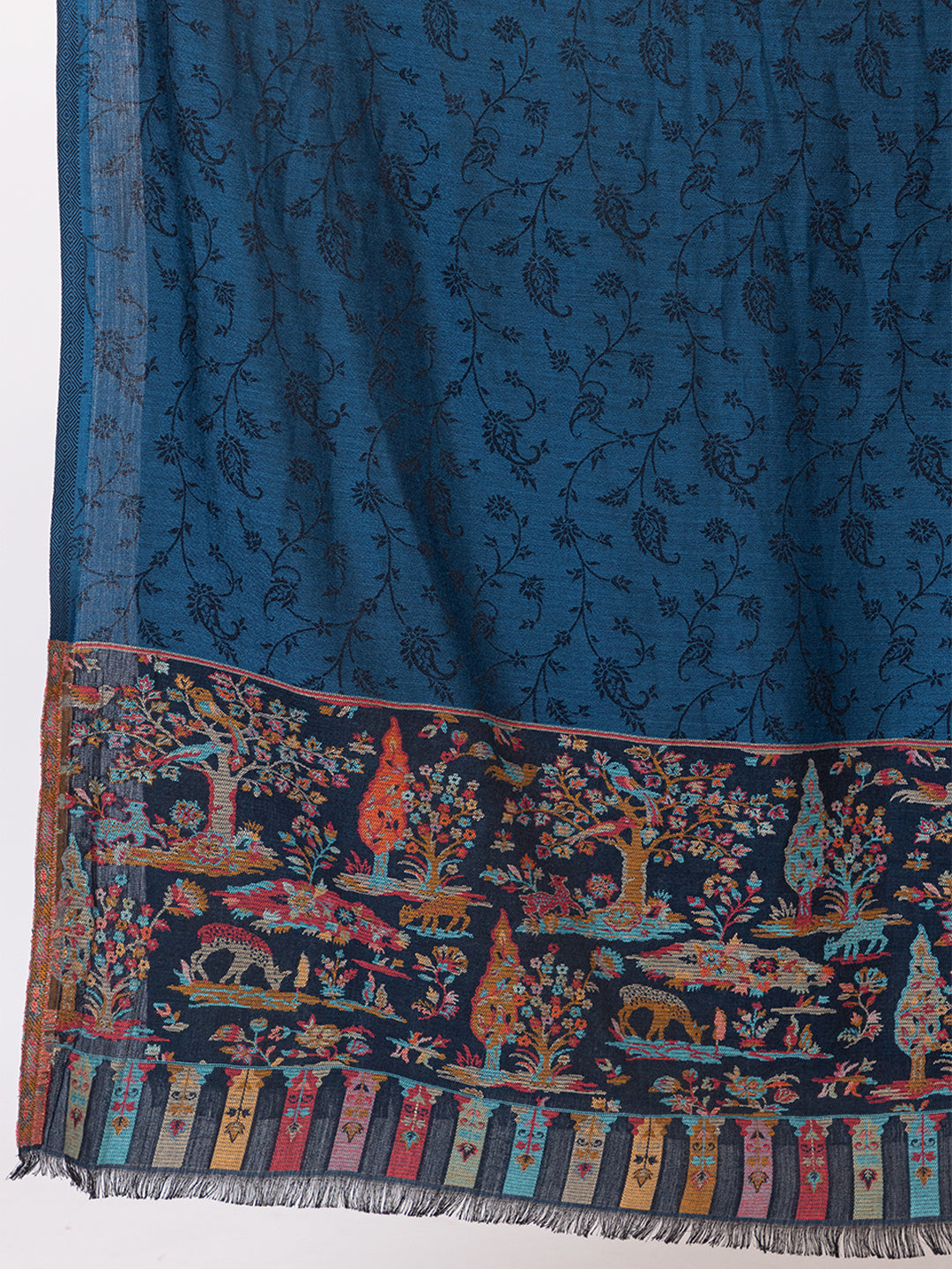 Tillaari Elegant Shawl with Vibrant Multicolor Border