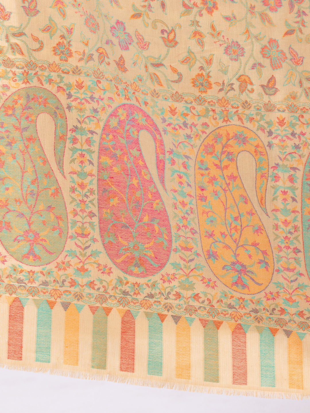 Tillaari Kaani Shawl with Multicolor Paisley Border