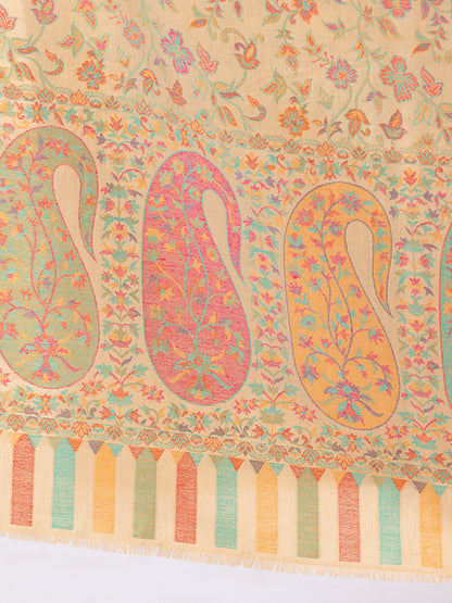 Tillaari Kaani Shawl with Multicolor Paisley Border