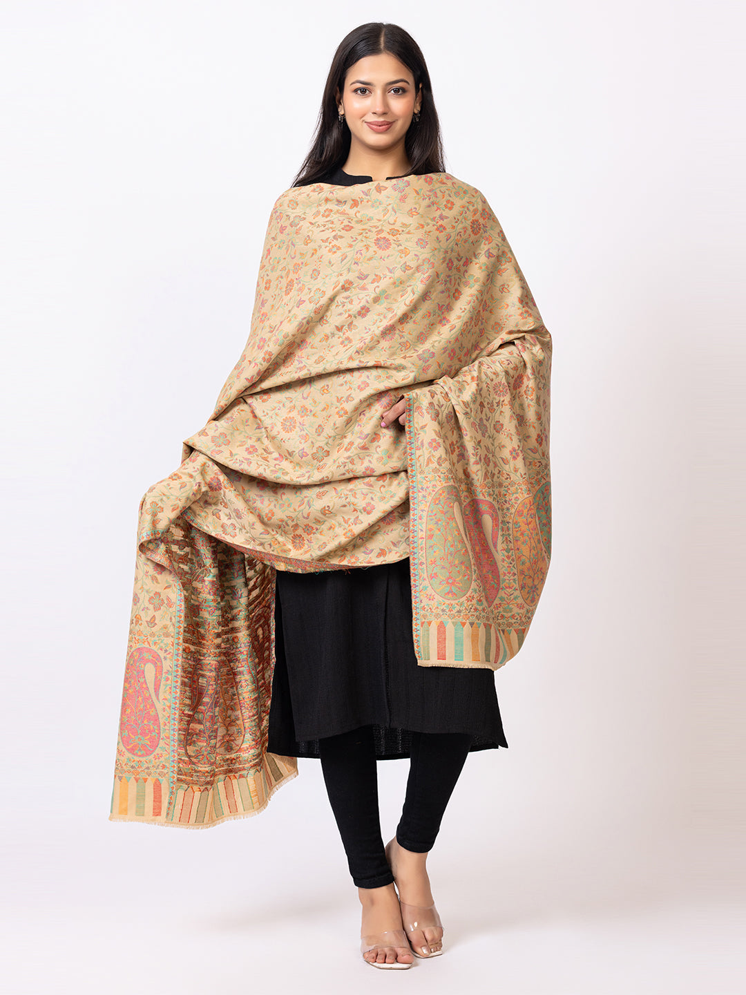 Tillaari Kaani Shawl with Multicolor Paisley Border