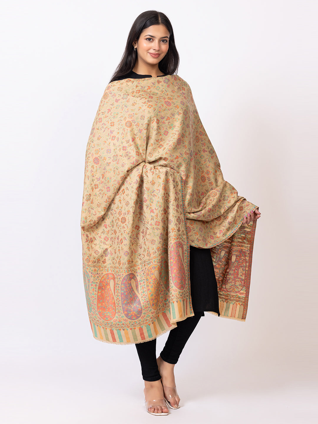 Tillaari Kaani Shawl with Multicolor Paisley Border
