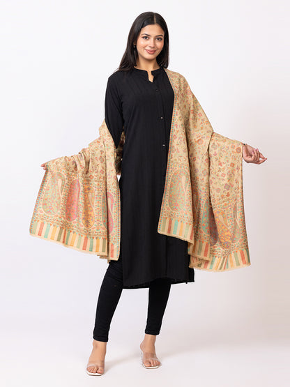 Tillaari Kaani Shawl with Multicolor Paisley Border