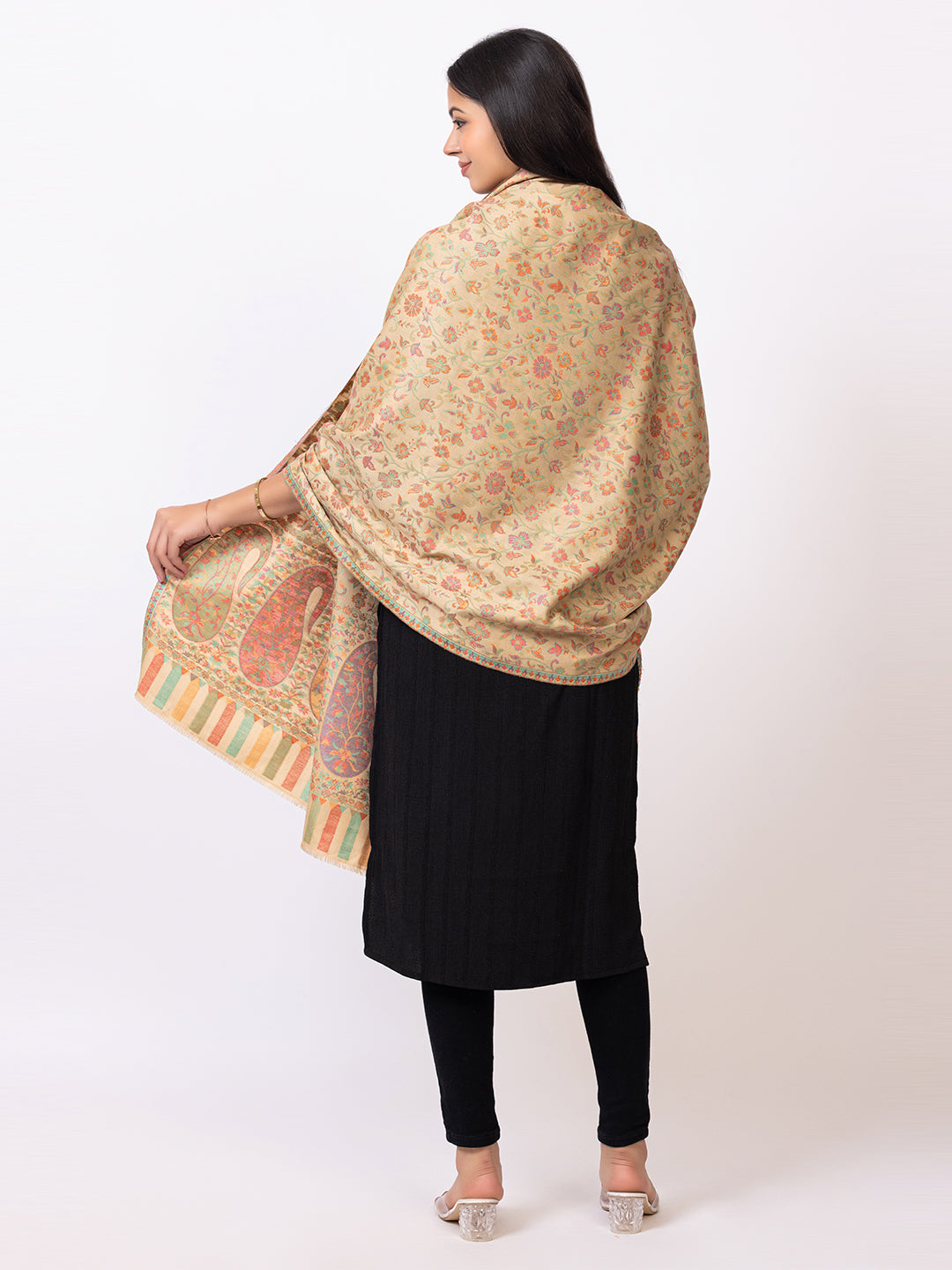 Tillaari Kaani Shawl with Multicolor Paisley Border