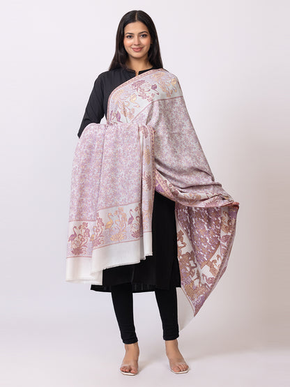 Tillaari Shawl with Birds and Floral Pattern Border