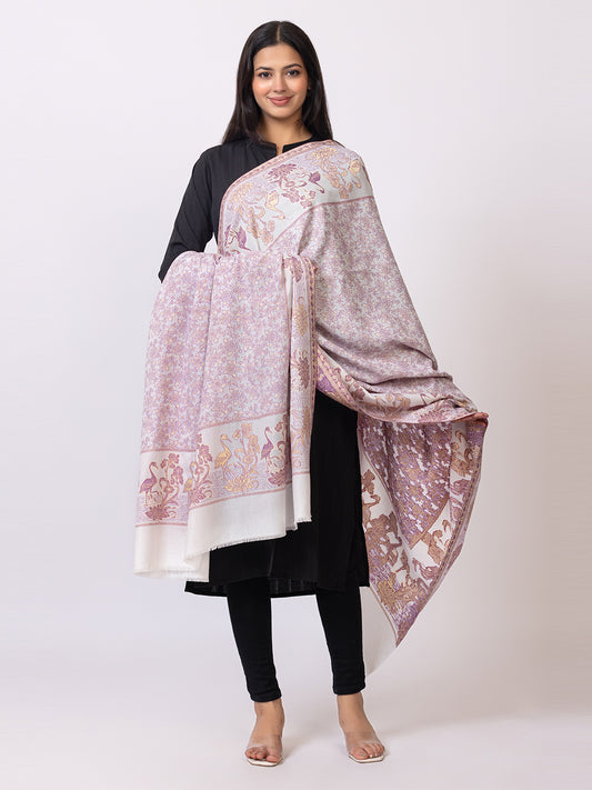 Tillaari Shawl with Birds and Floral Pattern Border