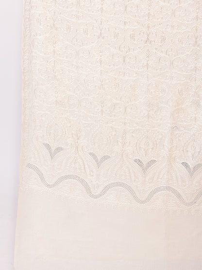 Tillaari Timeless White Embroidered Stole with Stone Work