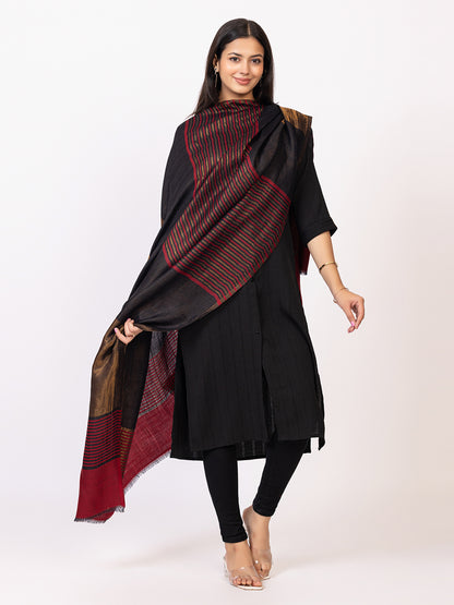 Tillaari Timeless Striped Black-Maroon and Golden Zari Shawl