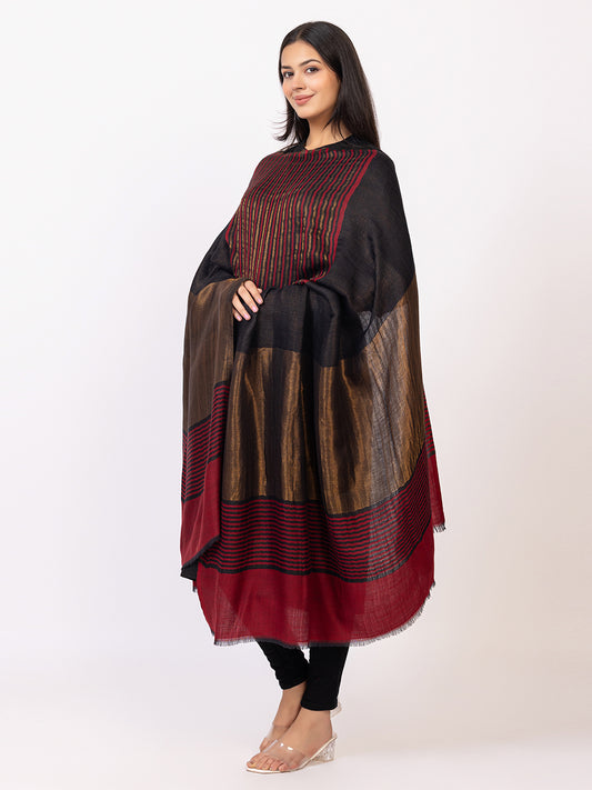 Tillaari Timeless Striped Black-Maroon and Golden Zari Shawl