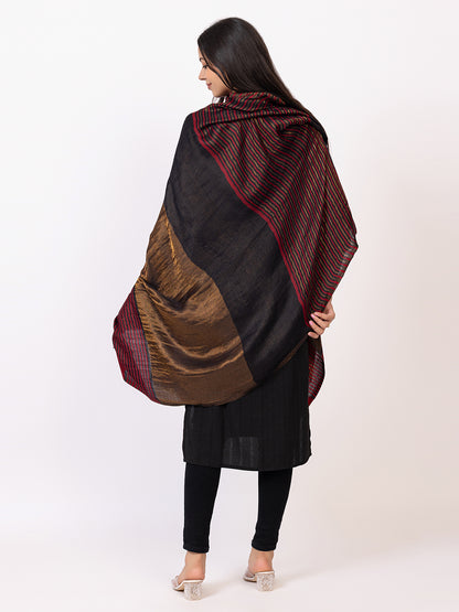 Tillaari Timeless Striped Black-Maroon and Golden Zari Shawl