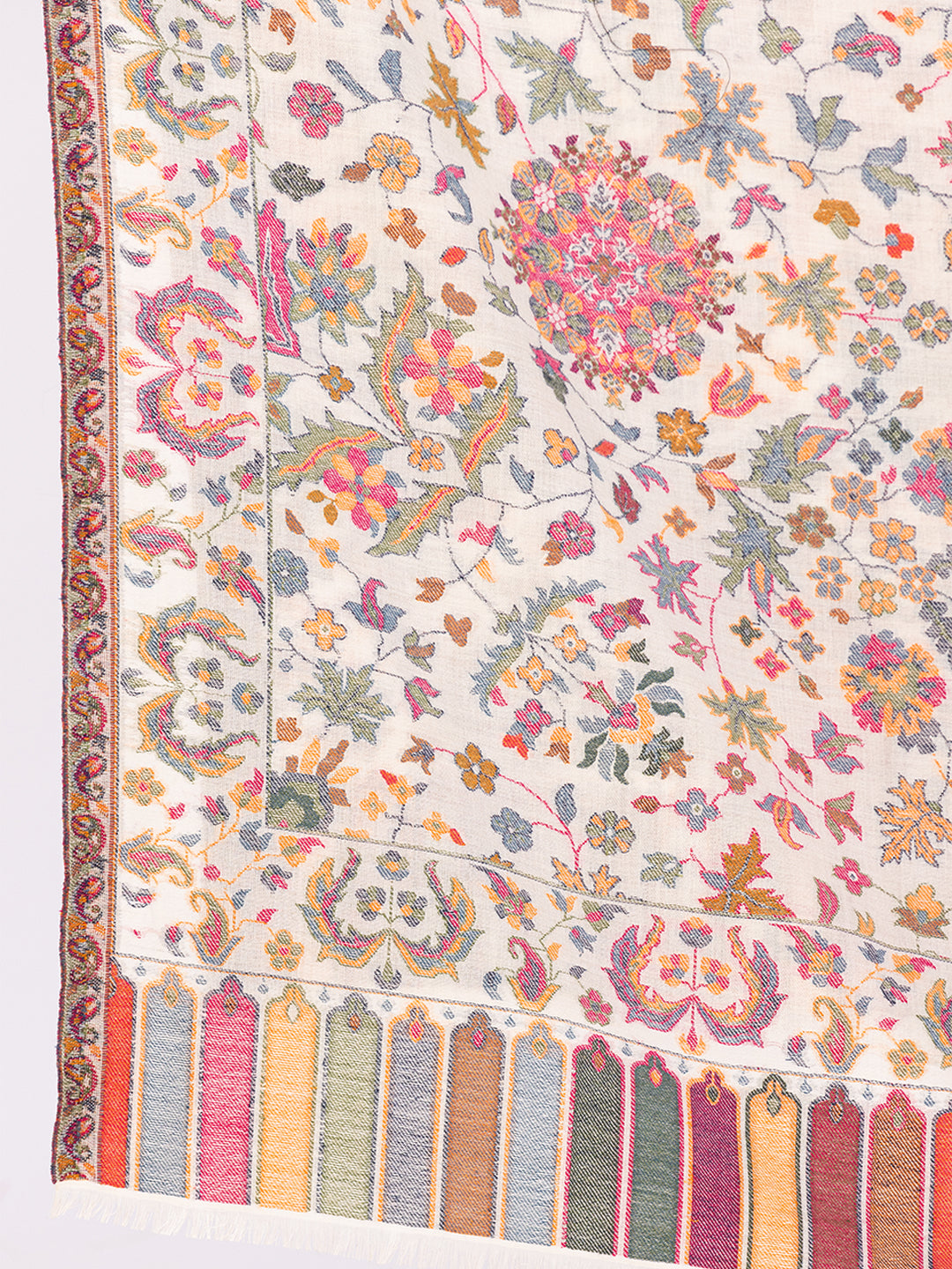 Tillaari Elegant Ivory Cotton Wool Shawl