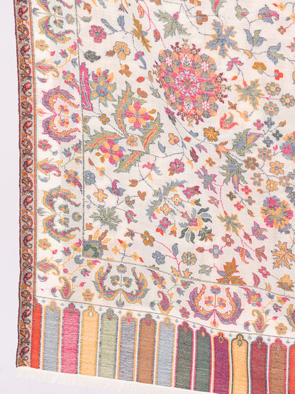 Tillaari Elegant Ivory Cotton Wool Shawl