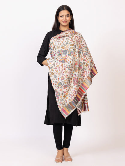 Tillaari Elegant Ivory Cotton Wool Shawl