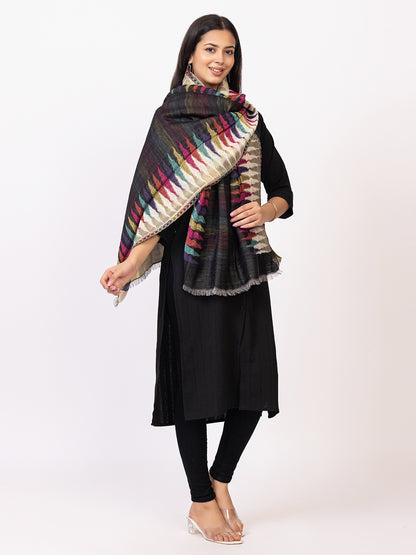 Tillaari Ethnic Stole with Multicolor Pattern on Border