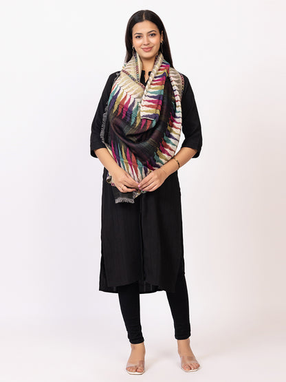 Tillaari Ethnic Stole with Multicolor Pattern on Border