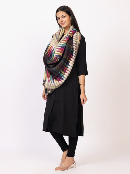 Tillaari Ethnic Stole with Multicolor Pattern on Border