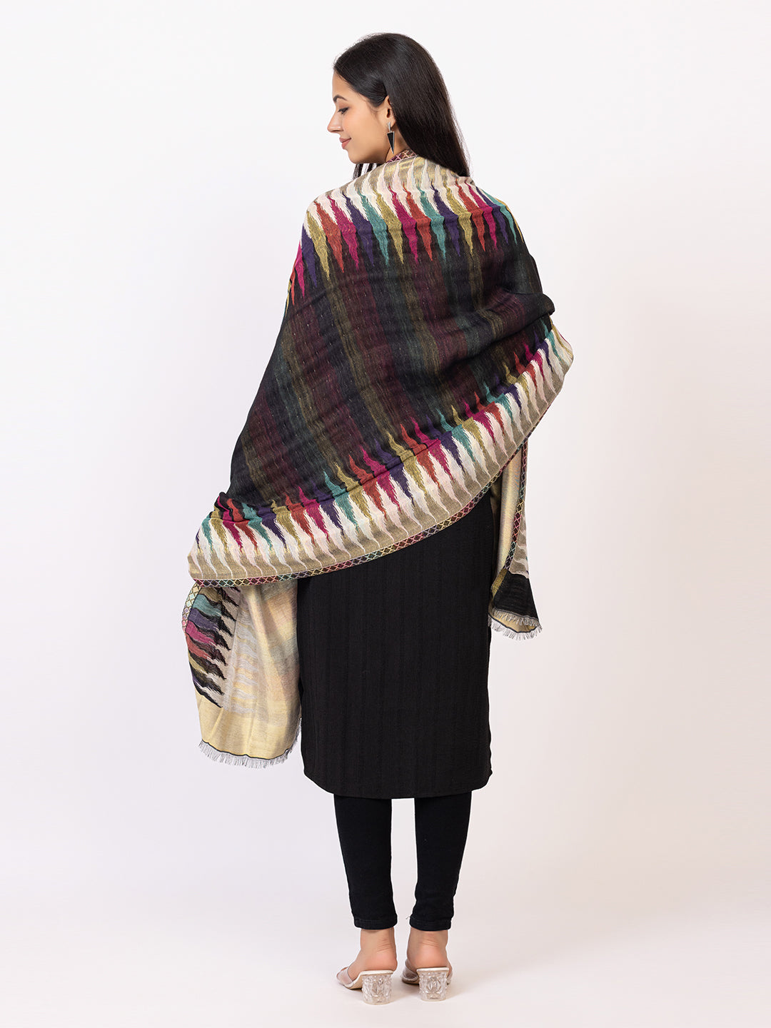 Tillaari Ethnic Stole with Multicolor Pattern on Border