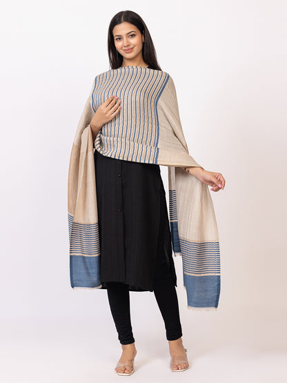 Tillaari Elegant Blue, Cream and Golden Striped Stole