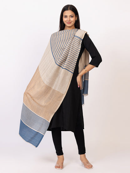 Tillaari Elegant Blue, Cream and Golden Striped Stole