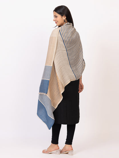 Tillaari Elegant Blue, Cream and Golden Striped Stole