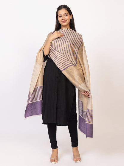 Tillaari Elegant Purple, Cream and Golden Striped stole
