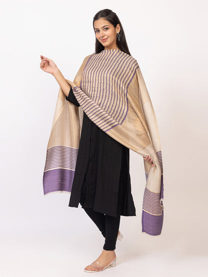 Tillaari Elegant Purple, Cream and Golden Striped stole