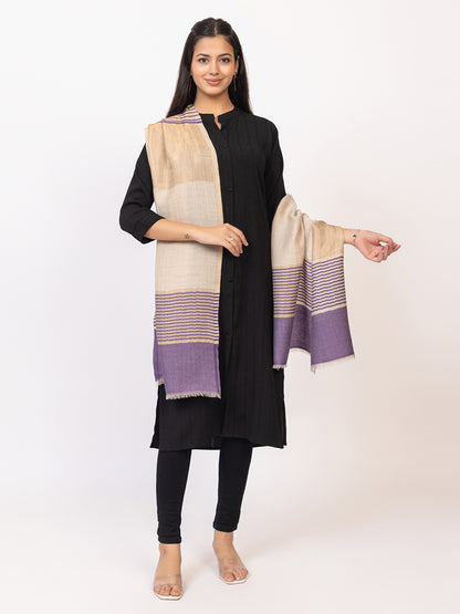 Tillaari Elegant Purple, Cream and Golden Striped stole