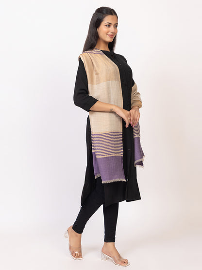 Tillaari Elegant Purple, Cream and Golden Striped stole