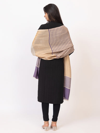 Tillaari Elegant Purple, Cream and Golden Striped stole