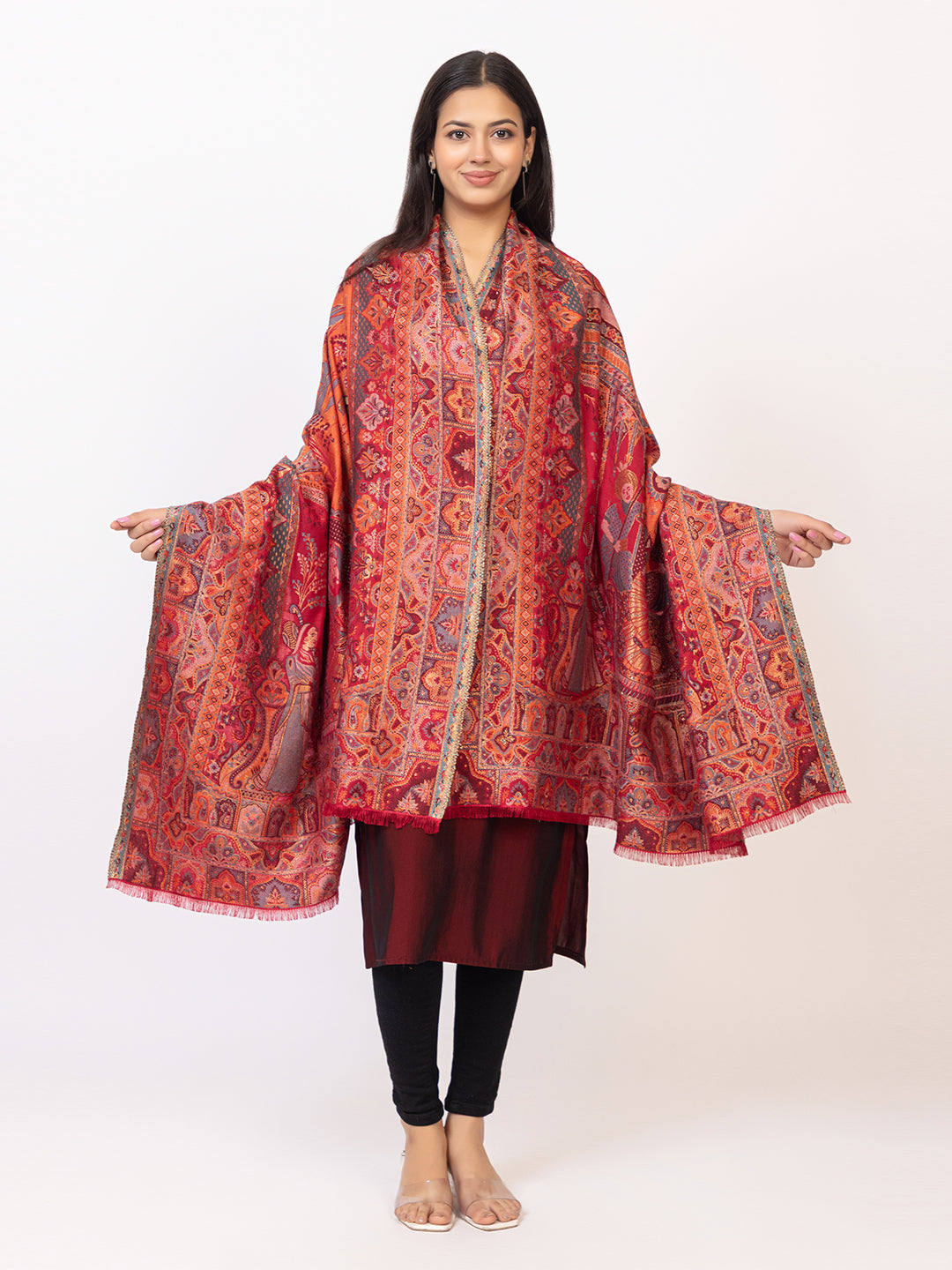 Tillaari Royal Durbar Scene Shawl with Heritage Design