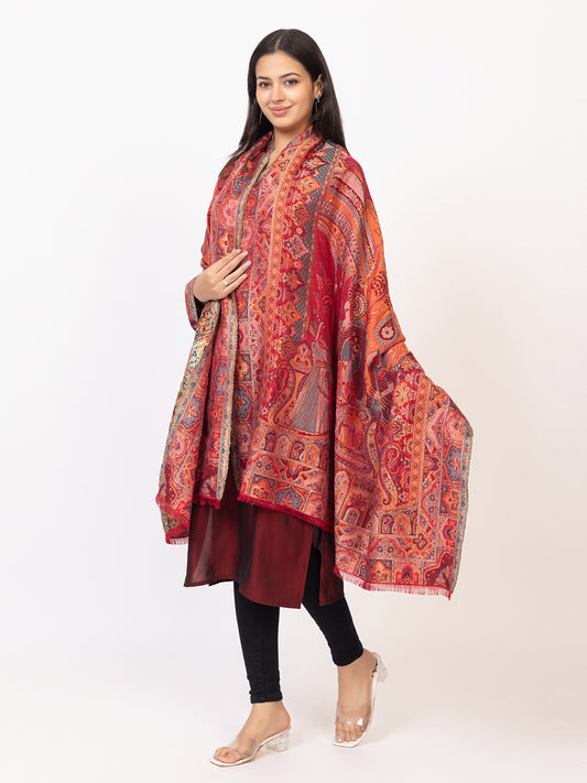 Tillaari Royal Durbar Scene Shawl with Heritage Design