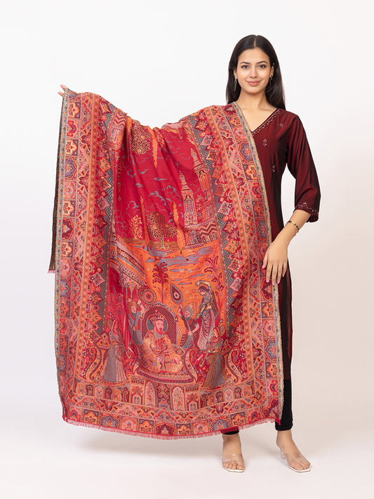 Tillaari Royal Durbar Scene Shawl with Heritage Design