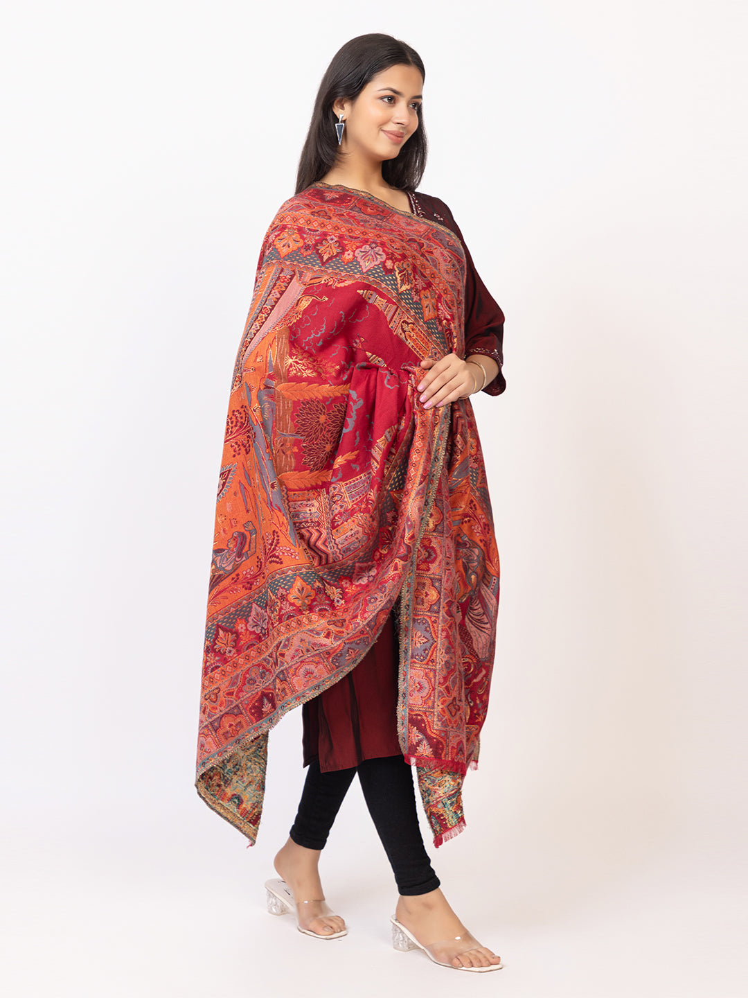 Tillaari Royal Durbar Scene Shawl with Heritage Design