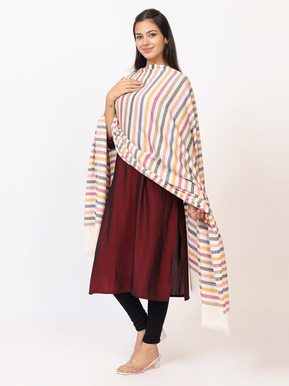 Tillaari Multicolor Striped White Shawl