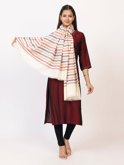 Tillaari Multicolor Striped White Shawl