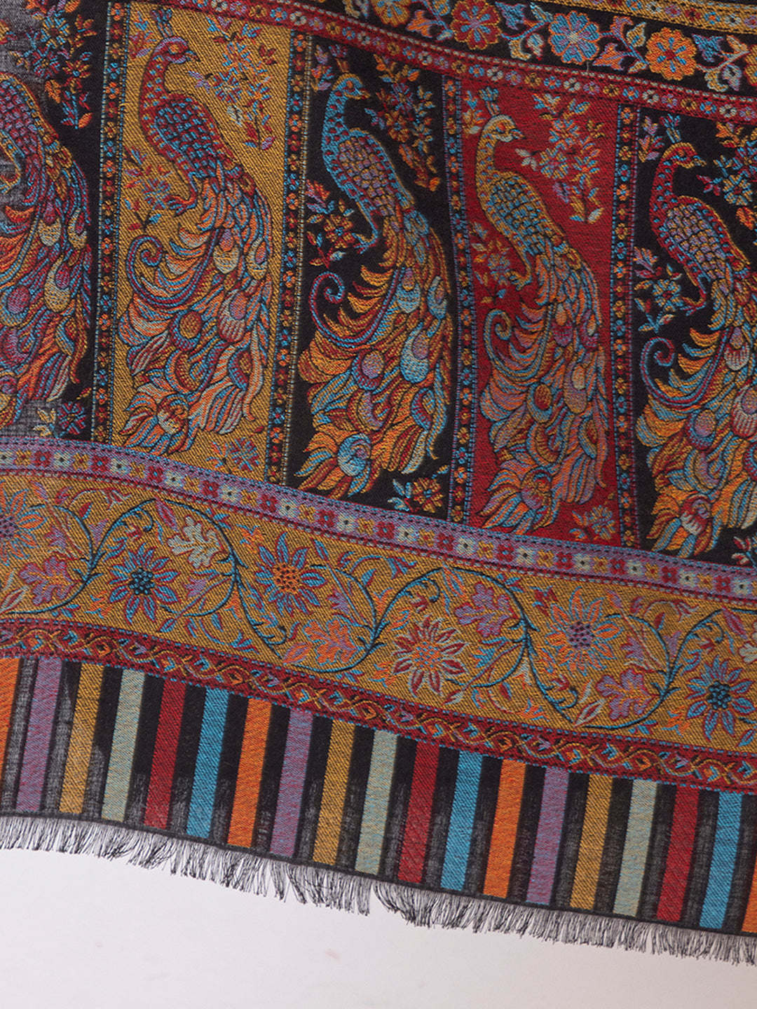 Tillaari Black Peacock Floral Design Shawl