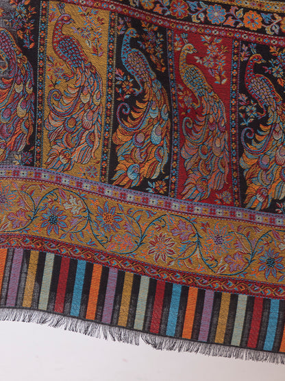 Tillaari Black Peacock Floral Design Shawl