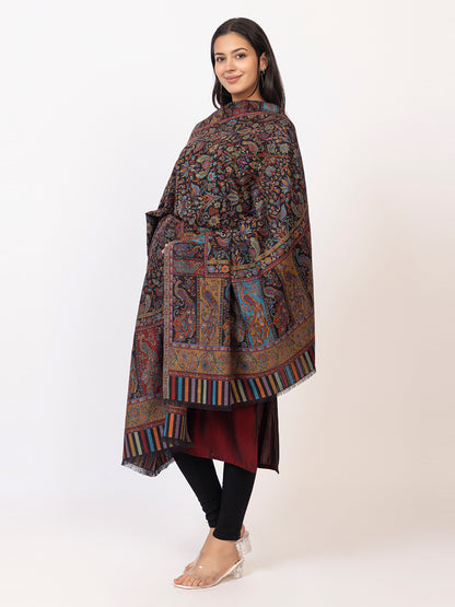 Tillaari Black Peacock Floral Design Shawl