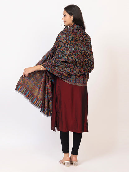 Tillaari Black Peacock Floral Design Shawl