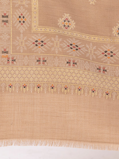 Tillaari Hetitage Beige Buti Shawl with Ornamental Border Detailing