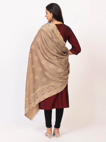 Tillaari Hetitage Beige Buti Shawl with Ornamental Border Detailing