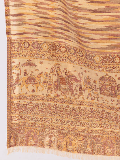 Tillaari Beige Royal Procession Motif Stole